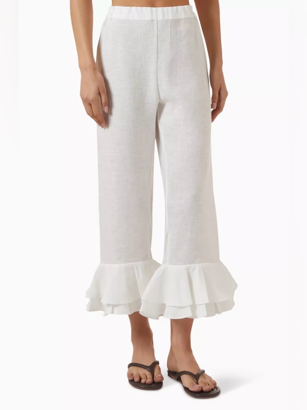 NWOT Sleeper Linen Cha Cha Ruffle-Hem Linen Crop Lounge Pants - White